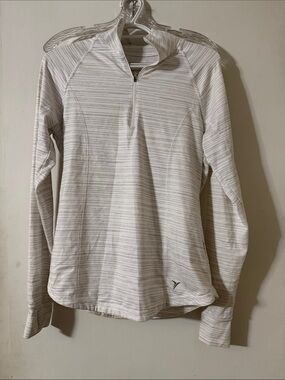 Old Navy White and Gray Striped Quarter-Zip Pullover